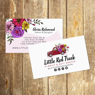 Red Vintage Truck & Flowers Floral + Social Media Business Card