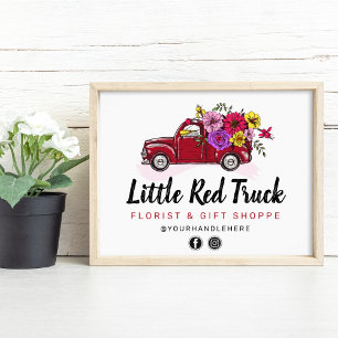 Red Vintage Truck & Flowers Florist Marketing Sign