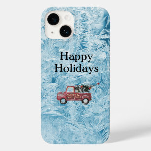 red vintage truck on a blue snowflake background   Case-Mate iPhone 14 case