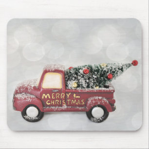 red vintage truck on a grey bokeh background mouse pad