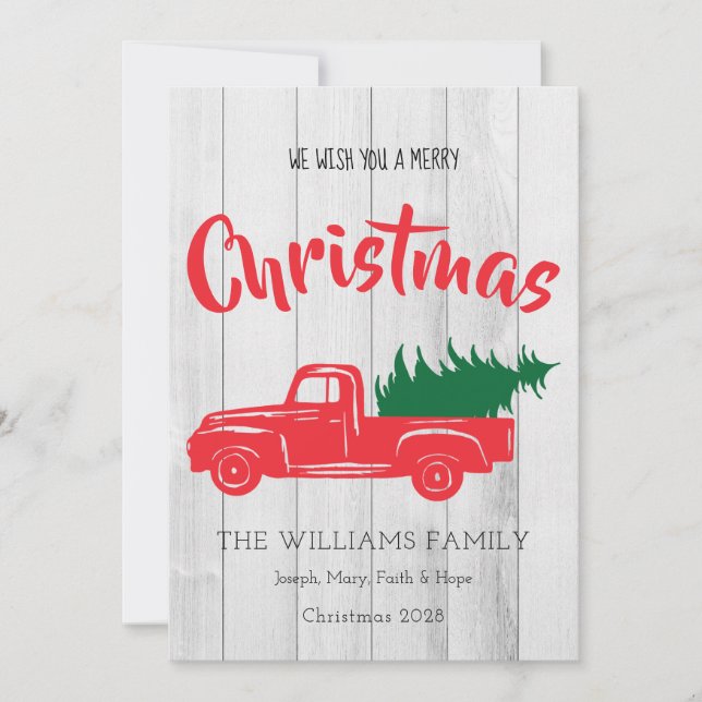 Red Vintage Truck Personalised Christmas Card (Front)