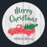 Red Vintage Truck Rustic Christmas Sticker<br><div class="desc">Add a vintage, rustic touch to your Christmas correspondence this year with this coordinating Vintage Red Truck - carrying a freshly cut Christmas Tree on a rustic white farmhouse style white wood background. Easily personalise with your your name, family name, or business name. Add a festive touch to any correspondence...</div>