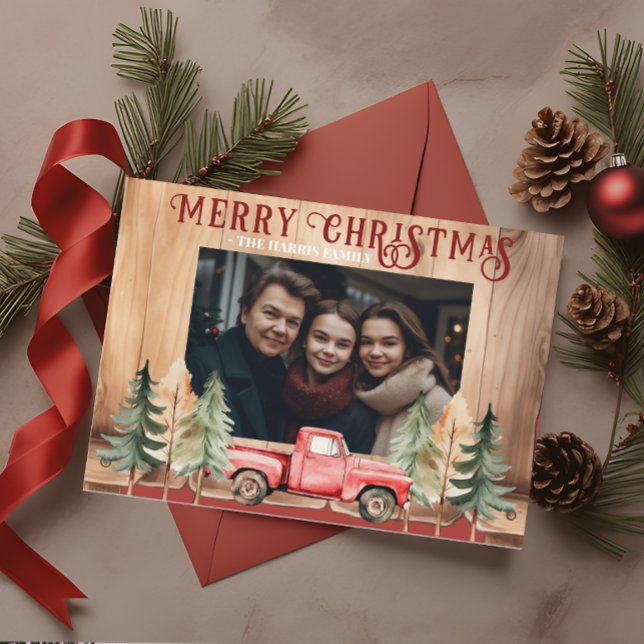 Red Vintage Truck Rustic Country Holiday Card (Creator Uploaded)