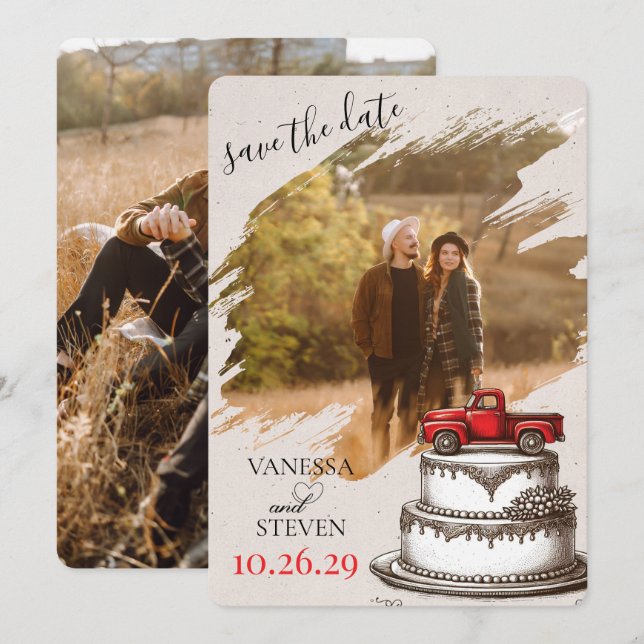 Red Vintage Truck Save The Date (Front/Back)