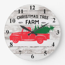 Red Vintage Truck with Christmas Tree Clock