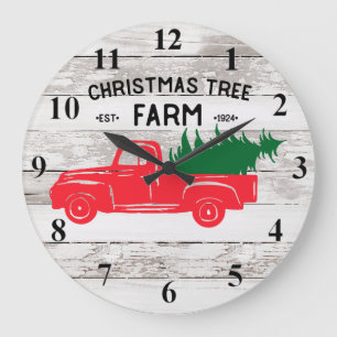 Red Vintage Truck with Christmas Tree Clock