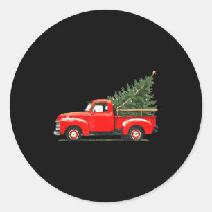 Red Vintage Truck With Tree Retro Christmas Style  Classic Round Sticker