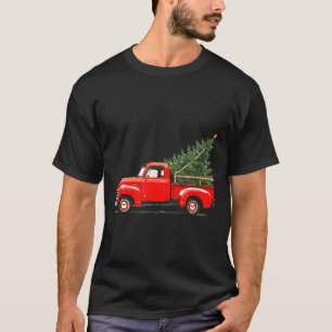 Red Vintage Truck With Tree Retro Christmas Style  T-Shirt