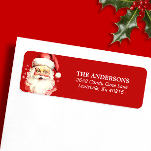 Red Vintage Watercolor Santa Claus Christmas Return Address Label