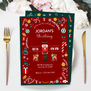 Red Vintage Winter Nutcracker Christmas birthday Invitation