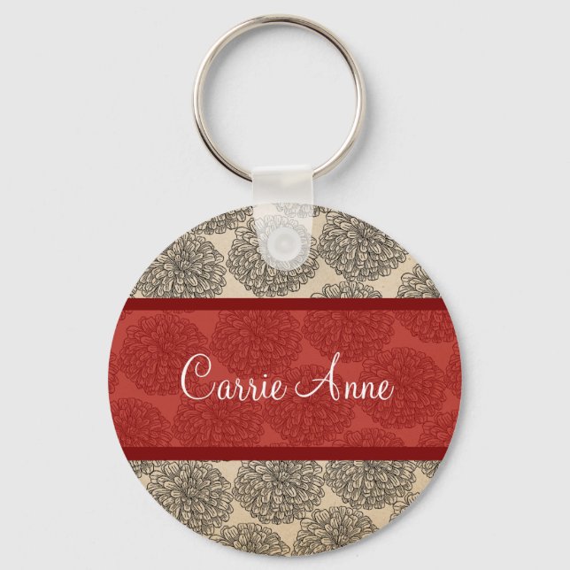 Red Vintage Zinnia Keychain (Front)