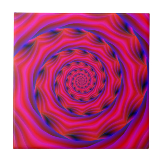 Red Violet and Blue Spiral Ceramic Tile (Front)