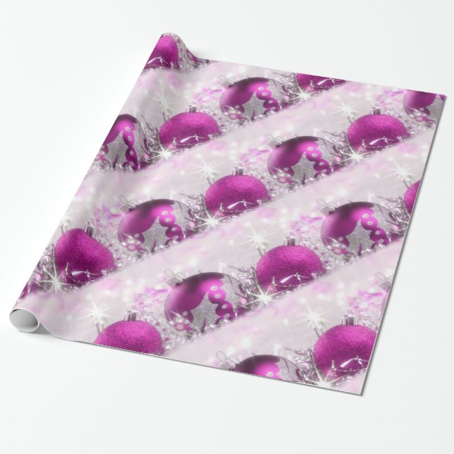 Red-Violet And Silver Christmas Wrapping Paper (Unrolled)