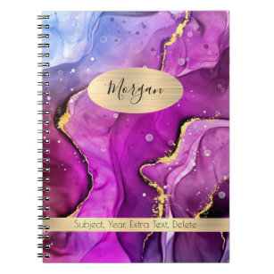 Red Violet, Blue & Gold Ink Abstract, Name/Subject Notebook