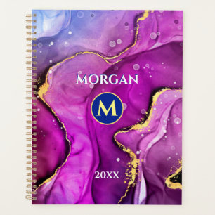 Red-Violet & Gold Liquid Ink, Monogram & Name Planner