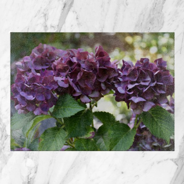 Red Violet Hydrangea Blooms Floral Cutting Board (In Situ)