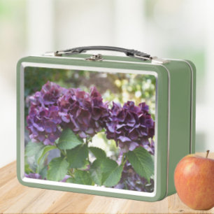 Red Violet Hydrangea Blooms Floral Metal Lunch Box