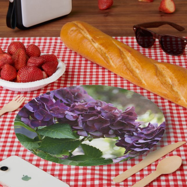 Red Violet Hydrangea Blooms Floral Paper Plate (Picnic)