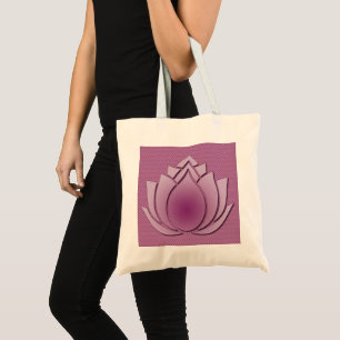 Red-violet lotus on knitted tote bag