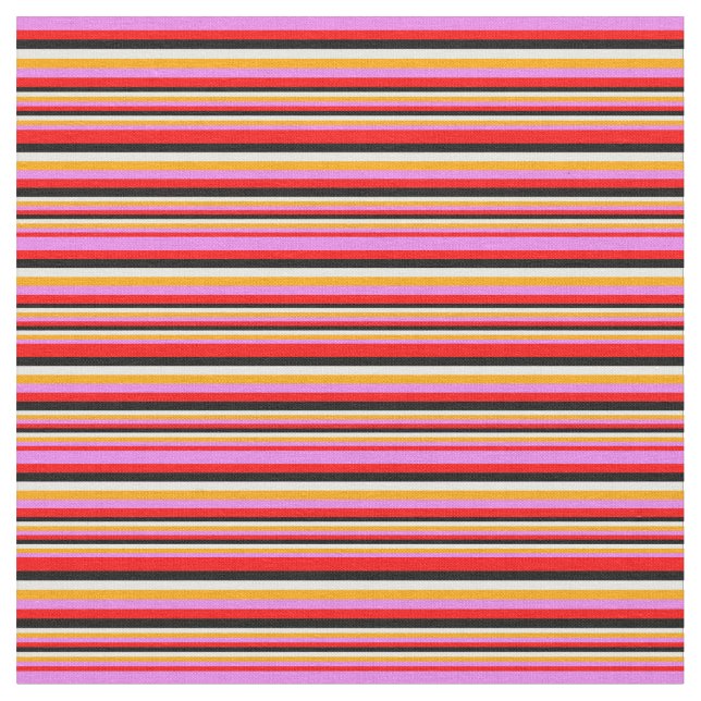 Red, Violet, Orange, White & Black Coloured Lines Fabric (Close Up)