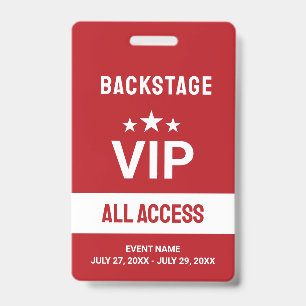 Red VIP Backstage All Access Pass ID Badge