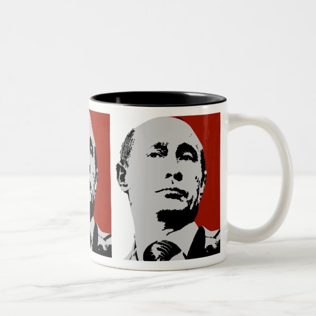 Red Vladimir Putin Two-Tone Coffee Mug (Right)