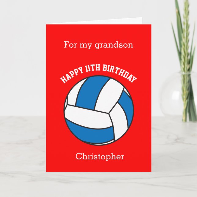 Red Volleyball 11th Birthday Card (Front)