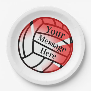 Red Volleyball Custom Paper Party Plate