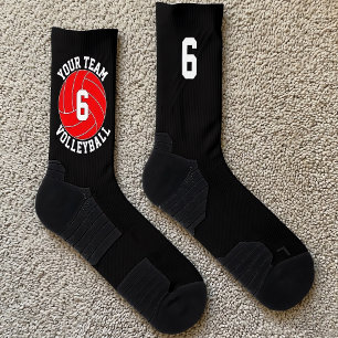 Red Volleyball Custom Team Name & Player Number Socks