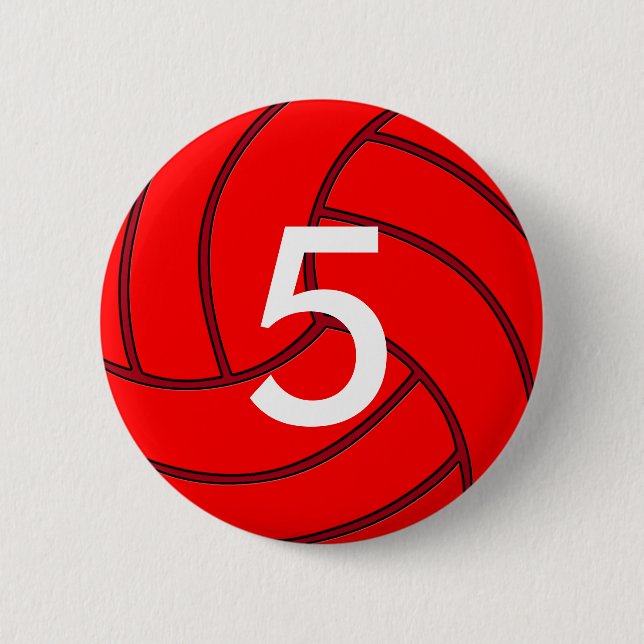 Red Volleyball Jersey Number Round Button (Front)