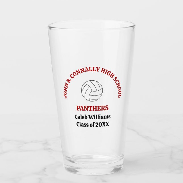 Red Volleyball Player Personalised Team Glass (Front)