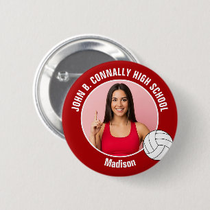 Red Volleyball Player Photo High School Spirit 6 Cm Round Badge