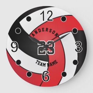 Red Volleyball Style with DIY Text Large Clock