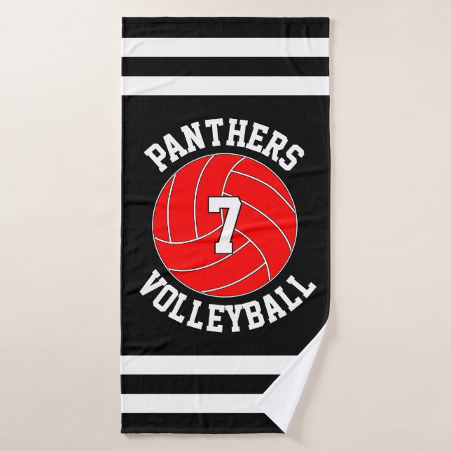 Red Volleyball Team Name and Player Number Custom Bath Towel (Bath Towel)