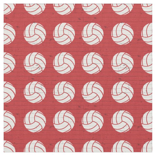 Red Volleyball Wood Floor Patterned Fabric (Close Up)