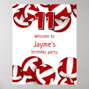 red volleyballs kids birthday party welcome poster