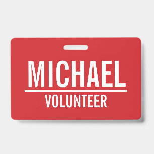Red Volunteer Badge with Custom Name ID Badge