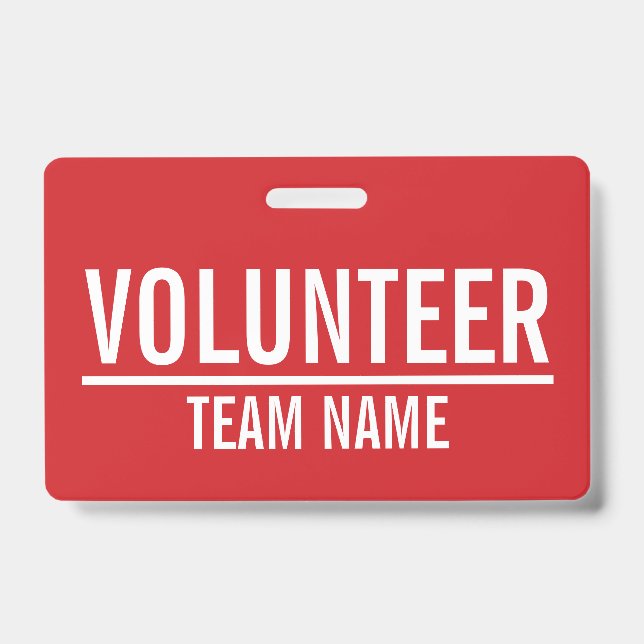 Red Volunteer Badge with Custom Team Name ID Badge (Front)