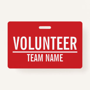 Red Volunteer Badge with Custom Team Name ID Badge