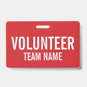 Red Volunteer Badge with Custom Team Name ID Badge
