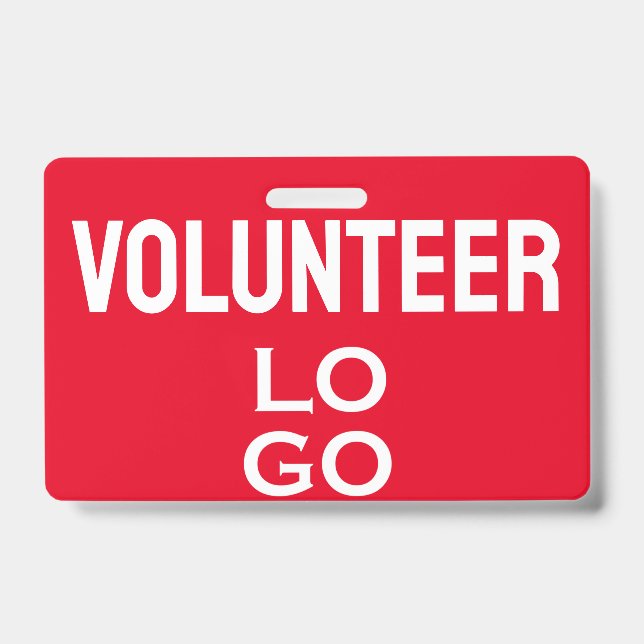 Red Volunteer with Custom Logo ID Badge (Front)