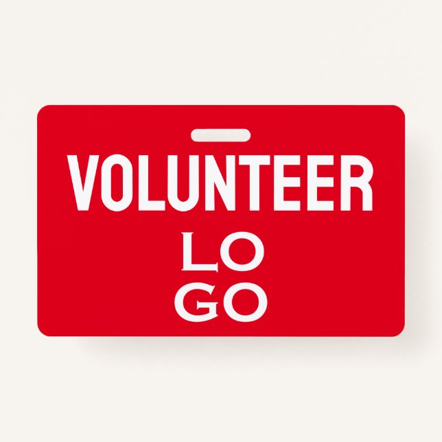 Red Volunteer with Custom Logo ID ID Badge (Front)
