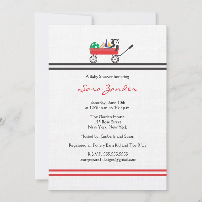 Red Wagon Baby Shower Invitation (Front)