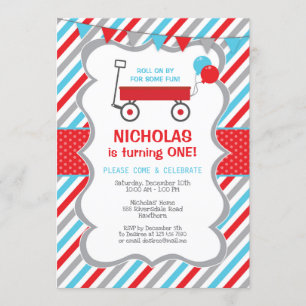 Red Wagon Birthday Invitation, Boy Birthday Party Invitation