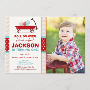Red Wagon Birthday Invitation Litte Red Wagon Blue