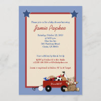 Red Wagon Teddy Bear 5x7 Sports Baby Shower