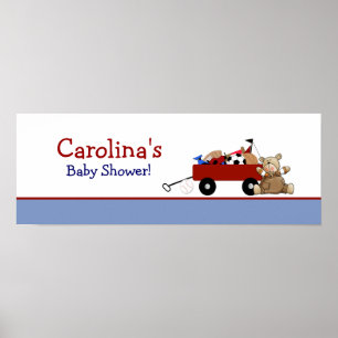 Red Wagon Teddy Bear Personalised Banner Poster
