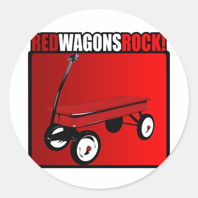 Red Wagons Rock! Classic Round Sticker (Front)