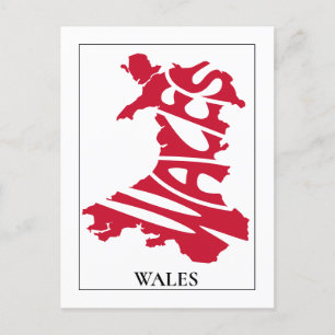 Red Wales Typography Map Personalised Postcard