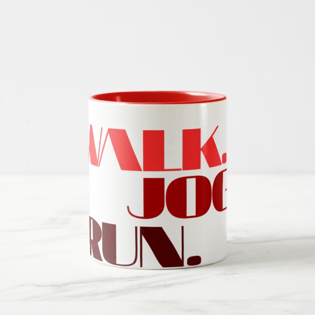 RED WALK JOG RUN (font CHUNKY) Two-Tone Coffee Mug (Center)